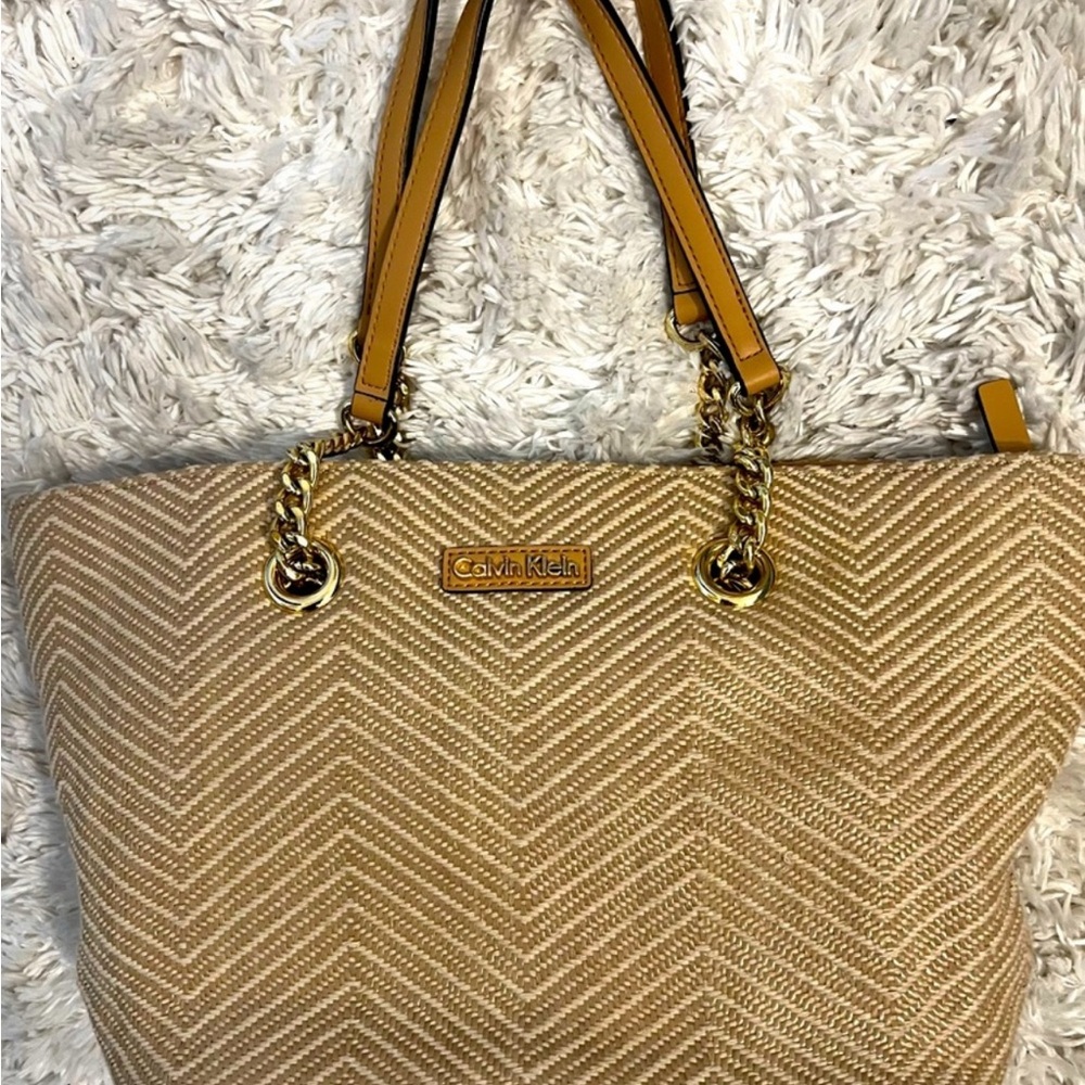 Calvin Klein Beige Chevron Tote